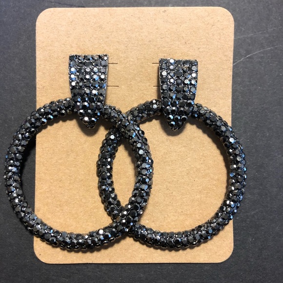Jewelry | Gunmetal Grey Rhinestone Hoop Earrings | Poshmark